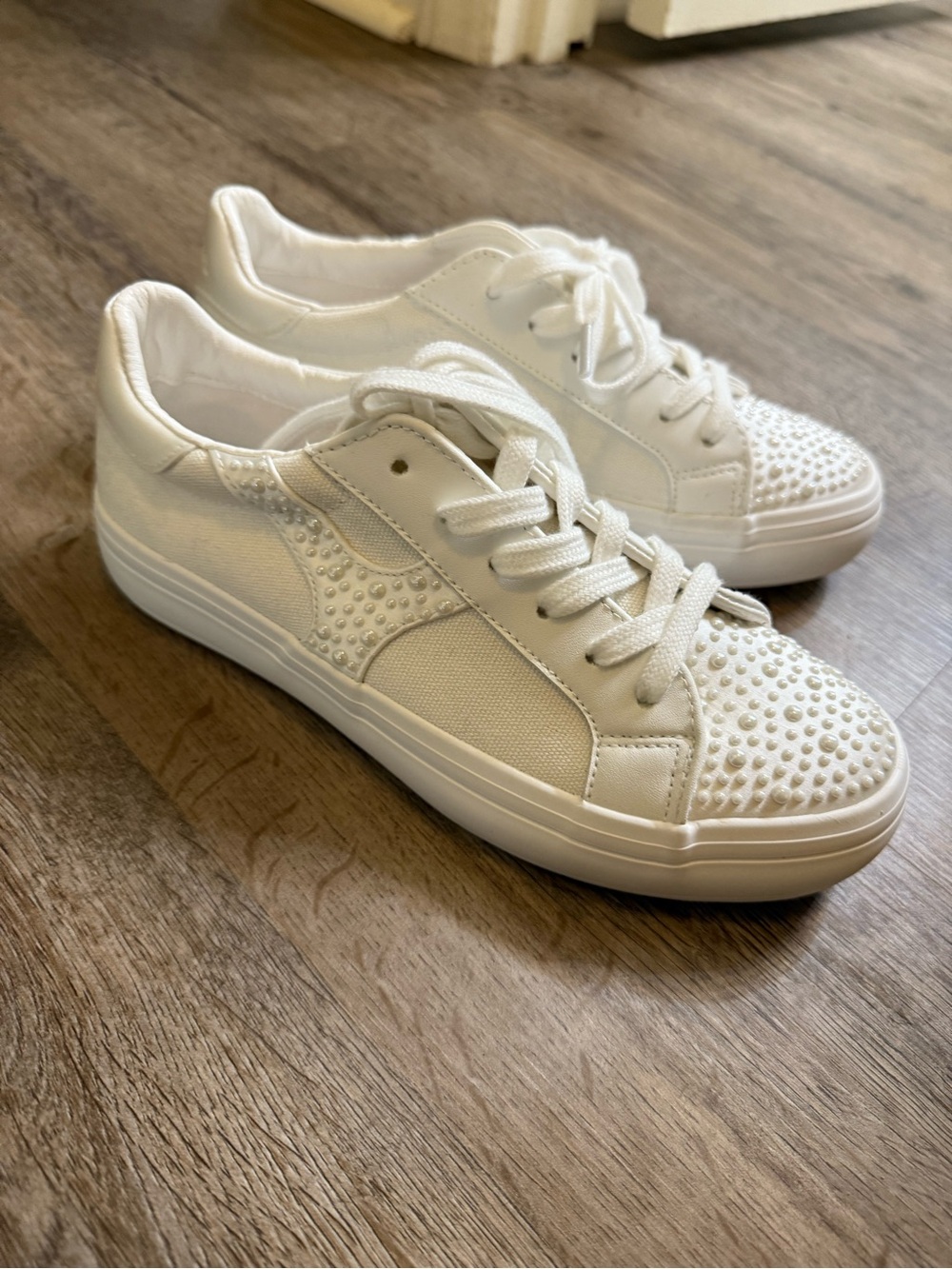 Sugar White Rhinestone Accent Women's Lace-Up Sneakers